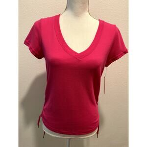 Calvin Klein Womens Drawstring-Ruched Text Electric Pink Top Shirt Size XS New